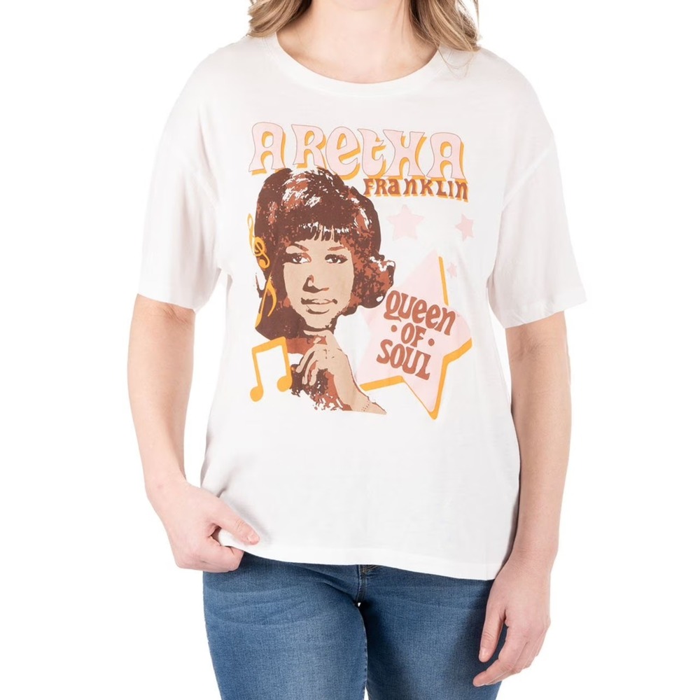 Licensed Band Womens Tee Aretha Franklin White Size L